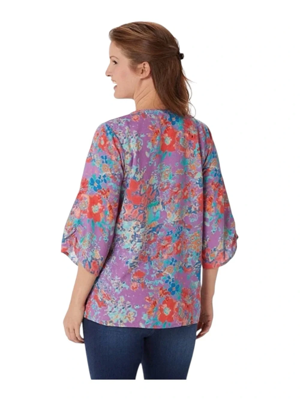 Tolani Collection Edith Modal Top Size 2X Purple Floral 3/4 Sleeves Tassels New - Picture 11 of 15